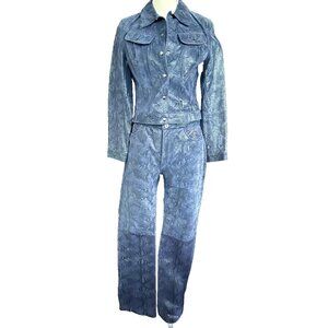 Vintage Y2K 90s Steve Madden Blue Leather Snakeskin Jacket SM Pants Size 8  Set